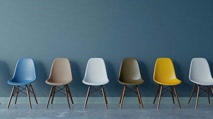 Obraz premium Row of chairs with one odd one out. Job opportunity. Business leadership. recruitment concept. 3D rendering, Generative AI 