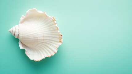 Seashell resting on a soft pastel background with clear details showcasing its natural texture and shape
