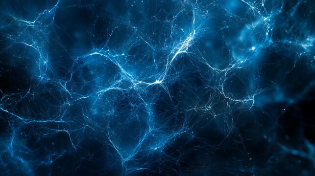 An abstract illustration showing a tangled blue energy web, representing cosmic connections and vastness with a mystical aura in a dreamlike art style.