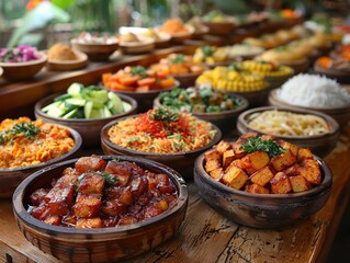 Obraz premium Delicious Bangladeshi Food Buffet Biryani Curry Sweets