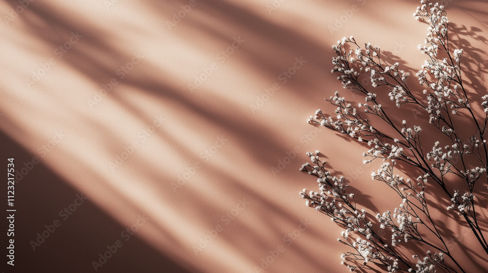 Poster shadows gracefully sweep across a mocha-colored wall while tiny flowers bring a touch of nature in s