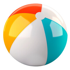 Colorful inflatable beach ball with white, orange, yellow, and blue panels, summer pool toy