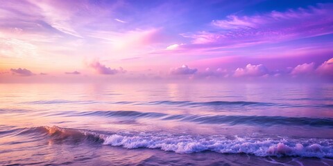 Obraz premium Serene Purple Ocean Blending with Pastel Sky in Foggy Atmosphere - A Tranquil Seascape for Relaxation and Meditation, Perfect for Nature Lovers and Scenic Decor