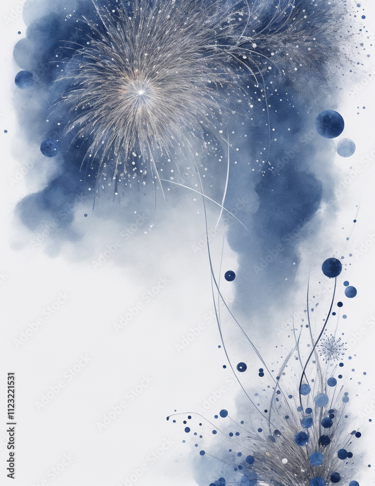 Wall mural dandelion on the background - abstract navy blue firework background - generative ai