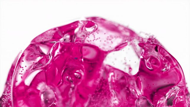 Pink serum with liquid bubbles in a 3D abstract background. Hydrating essence gel with collagen molecules. Moisturizing cream or oil for skincare and beauty.