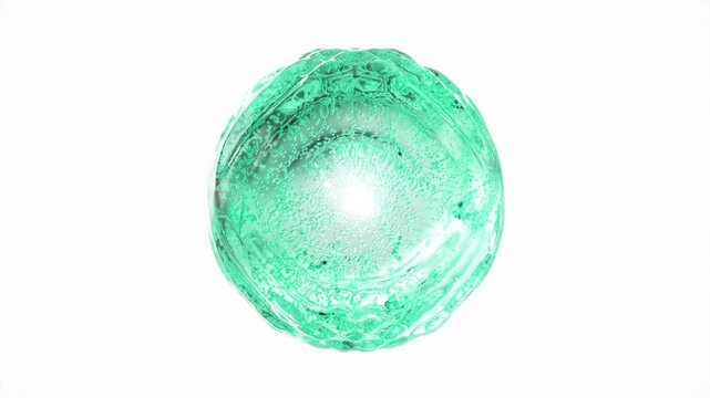 Turquoise cosmetic serum with liquid bubbles in a 3D abstract background. Hydrating essence gel enriched with collagen molecules. Moisturizing cream or oil for advanced skincare, beauty.