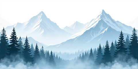 Obraz premium The stunning view over the mist-covered mountains and colorful sky creates a peaceful and serene scene.