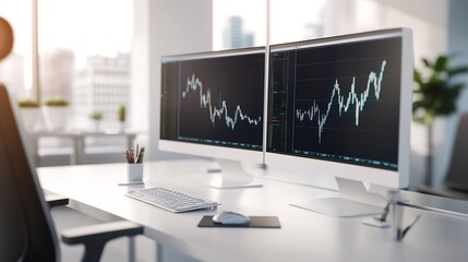 Naklejka premium Corporate Financial Planning with Digital Charts on Office Monitors,3D