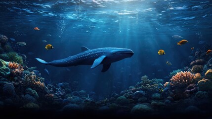 Fototapeta premium Underwater perspectives whales and fish in coral reef ecosystems