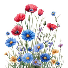 Fototapeta premium Vibrant Bouquet of Wildflowers on Transparent Background