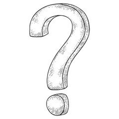 Question Mark Symbol, Hand-Drawn Vector, Graphic Style, Cartoon Illustration, Black and White, Sketch Style, Isolated on White Background