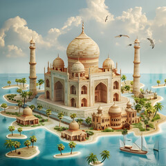 Fototapeta premium A beautiful palace with a blue ocean in the background