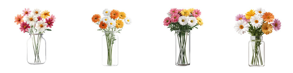 Obraz premium Transparent Acrylic Vase with Floating Floral Bouquet Arrangement Elegant and Modern Home Decor Display with Colorful Flowers