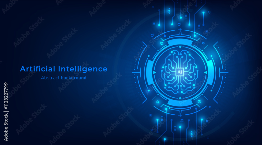 Fototapete Concept of Artificial intelligence. AI digital brain icon on frames HUD futuristic style on a dark blue background. Futuristic technology background. Vector illustration for banner and web template.