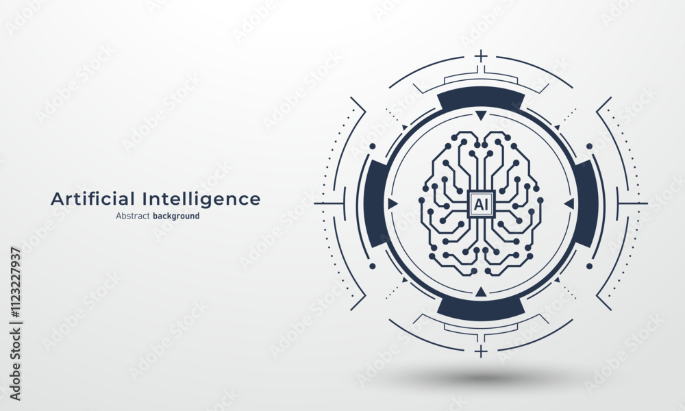 Poster Concept of Artificial intelligence. AI digital brain on frames HUD futuristic style on a background. Abstract technology background. Vector illustration for banner and web template.