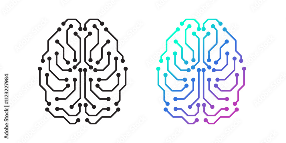 Fototapete Digital brain circuit board icon. Concept of Artificial intelligence. Digital electronic robot brain. Icon element for application and web. Vector illustration.