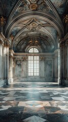 Obraz premium Breathtaking interior view of an ornate Baroque style palace featuring grand arched windows intricate columns