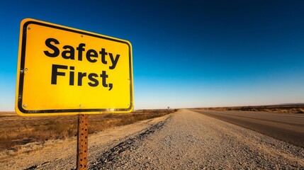Safety First Road Sign on a Highway