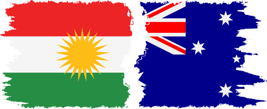 Australia and  Kurdistan grunge flags connection, vector