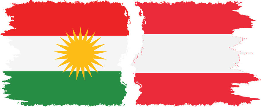 Austria and  Kurdistan grunge flags connection, vector