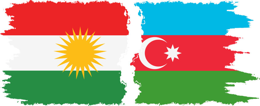 Azerbaijan and  Kurdistan grunge flags connection, vector