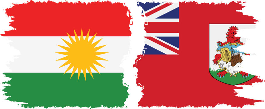 Bermuda and  Kurdistan grunge flags connection, vector
