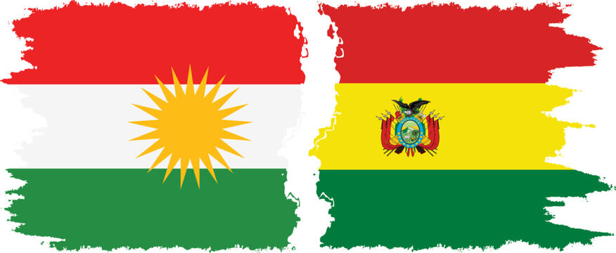 Bolivia and  Kurdistan grunge flags connection, vector