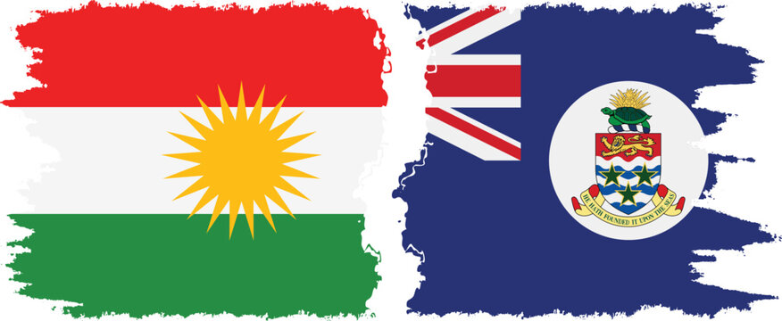 Cayman Islands and  Kurdistan grunge flags connection, vector