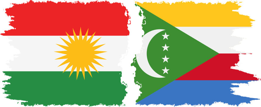 Comoros and  Kurdistan grunge flags connection, vector