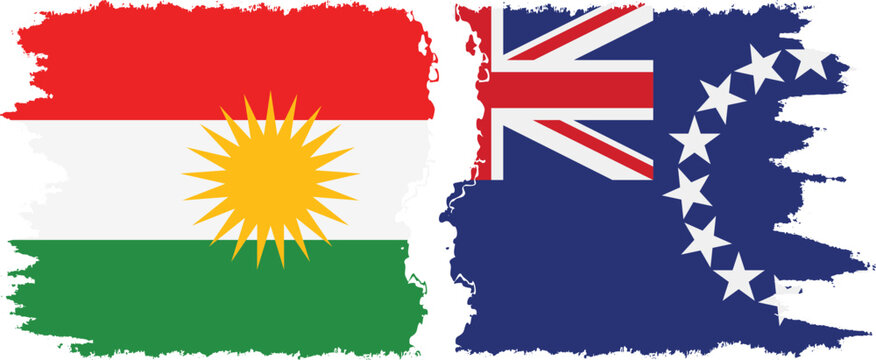 Cook Islands and  Kurdistan grunge flags connection, vector