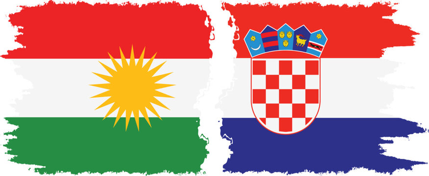 Croatia and  Kurdistan grunge flags connection, vector