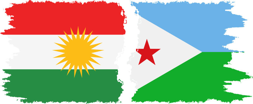 Djibouti and  Kurdistan grunge flags connection, vector