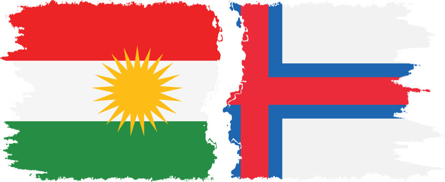 Faroe Islands and  Kurdistan grunge flags connection, vector
