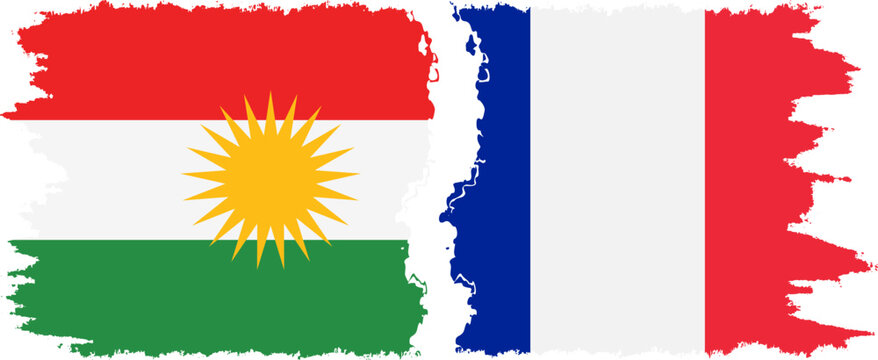 France and  Kurdistan grunge flags connection, vector