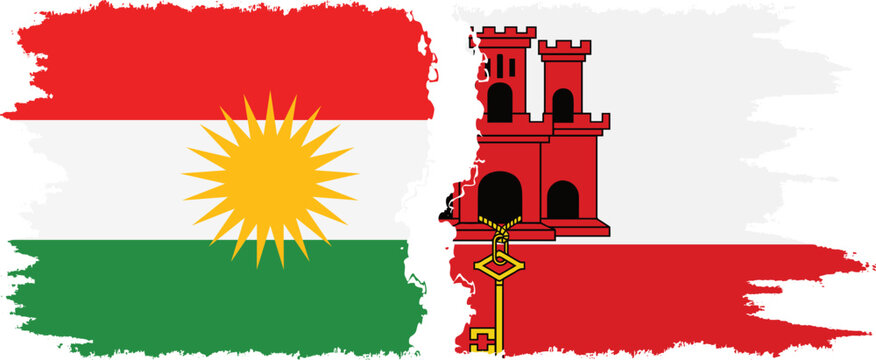 Gibraltar and  Kurdistan grunge flags connection, vector