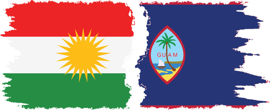 Guam and  Kurdistan grunge flags connection, vector