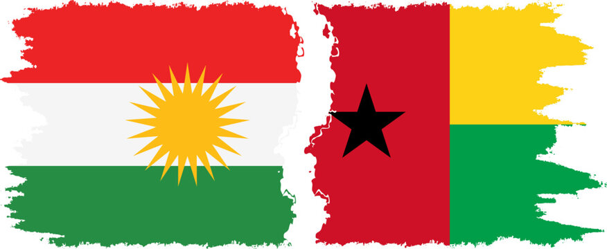 Guinea Bissau and  Kurdistan grunge flags connection, vector