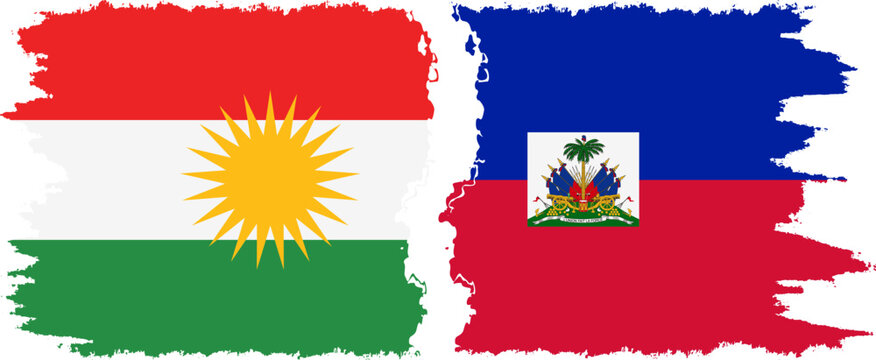 Haiti and  Kurdistan grunge flags connection, vector