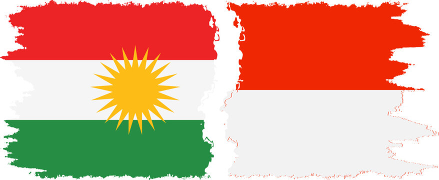 Indonesia and  Kurdistan grunge flags connection, vector