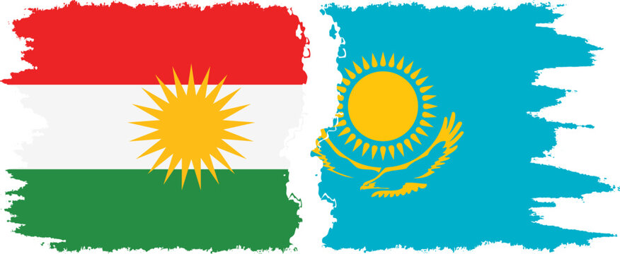 Kazakhstan and  Kurdistan grunge flags connection, vector