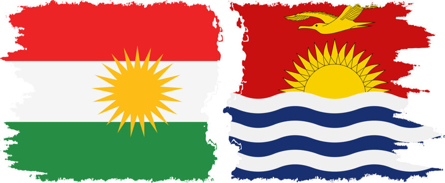 Kiribati and  Kurdistan grunge flags connection, vector