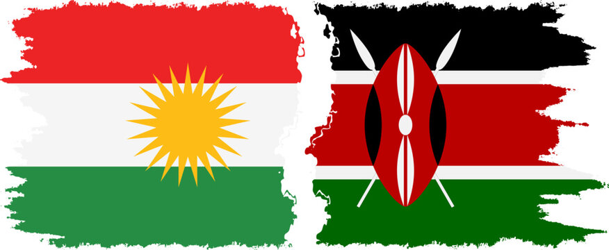 Kenya and  Kurdistan grunge flags connection, vector