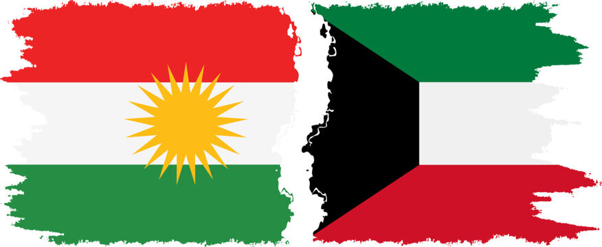 Kuwait and  Kurdistan grunge flags connection, vector