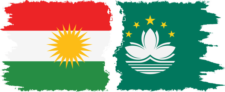 Macau and  Kurdistan grunge flags connection, vector