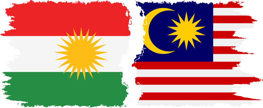 Malaysia and  Kurdistan grunge flags connection, vector