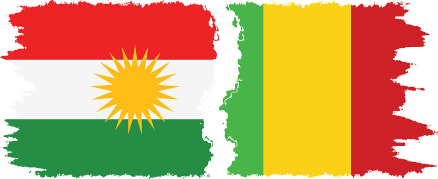 Mali and  Kurdistan grunge flags connection, vector