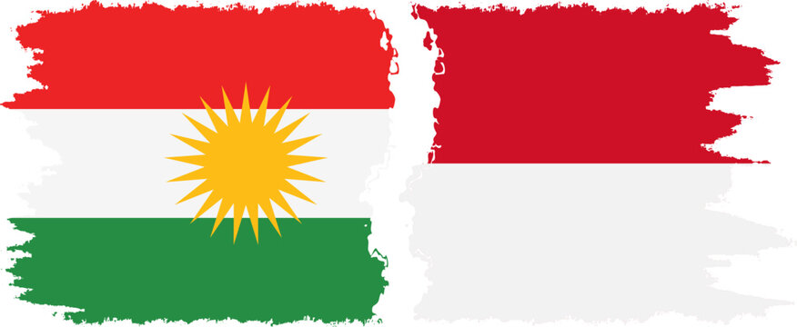 Monaco and  Kurdistan grunge flags connection, vector