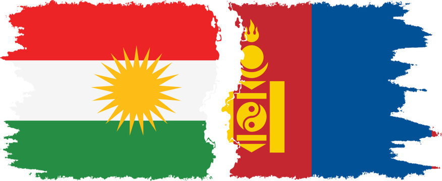 Mongolia and  Kurdistan grunge flags connection, vector
