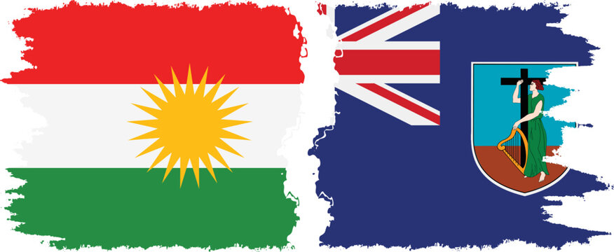 Montserrat and  Kurdistan grunge flags connection, vector