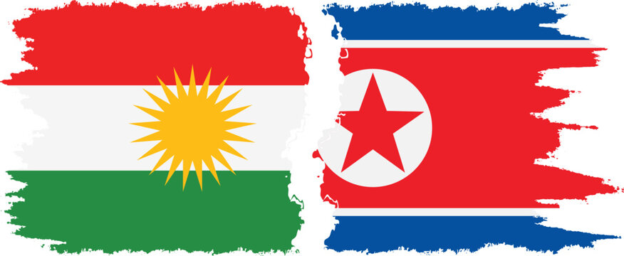 North Korea and  Kurdistan grunge flags connection, vector
